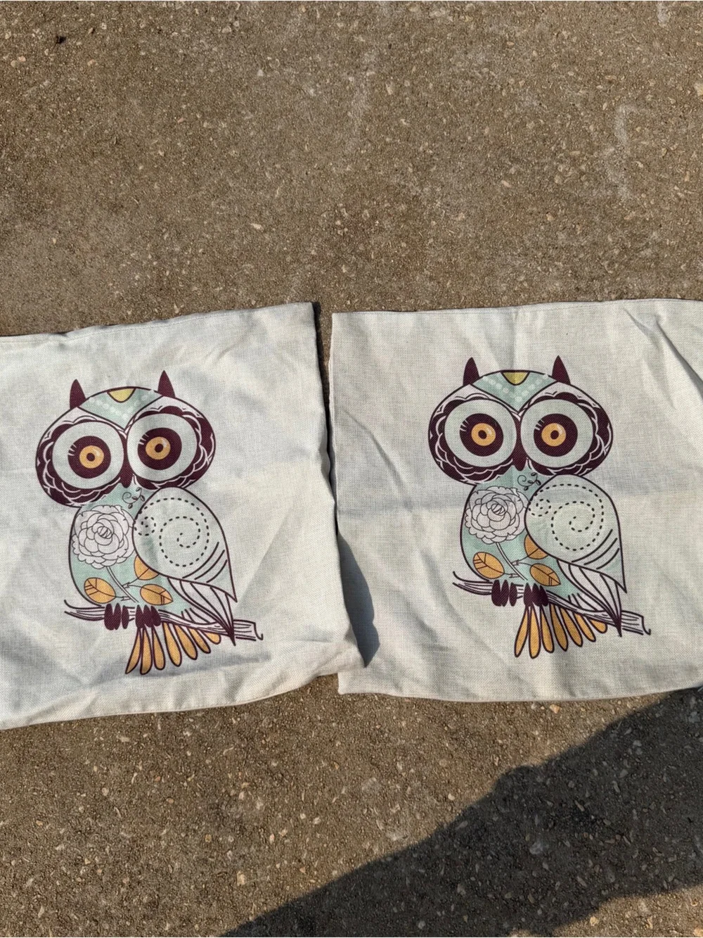 Decorative Owl Throw Pillow Covers in Light Blue and Purple - Unbranded